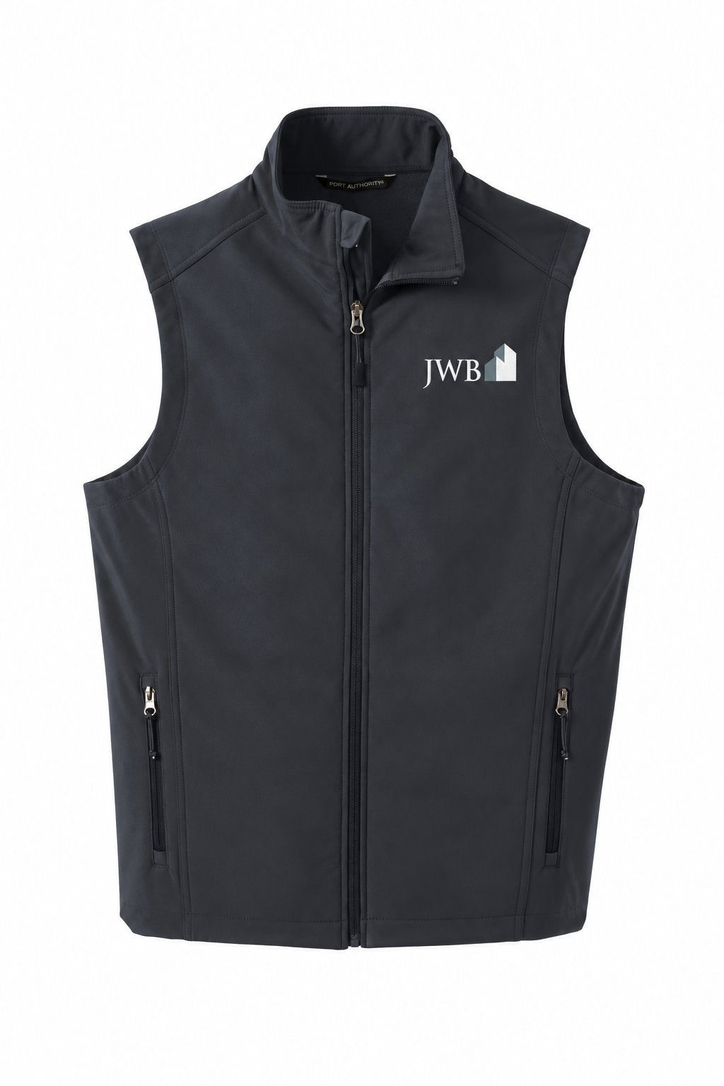 JWB men's grey vest with white left chest logo