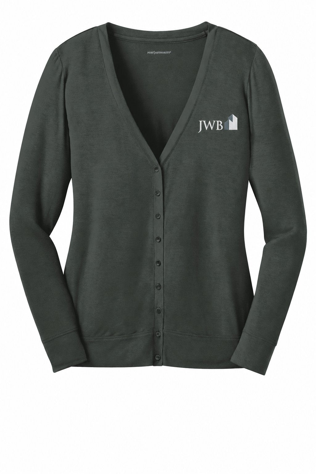 JWB grey smoke cardigan with white left chest logo