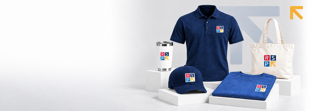 Examples of RSP-branded apparel, a cap, bag and drinkware